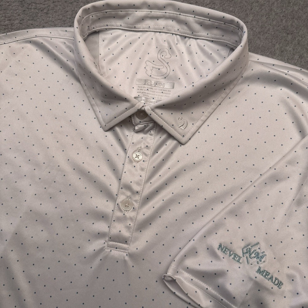 Swannies Performance Polo Shirt Mens XL White Geometric Nevel Meade Country Club